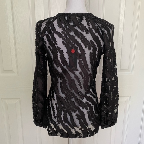 Hilton Hollis- NWT Black Sheer Tiger Print Velvet Burnout Longsleeve Top - Picture 2 of 12